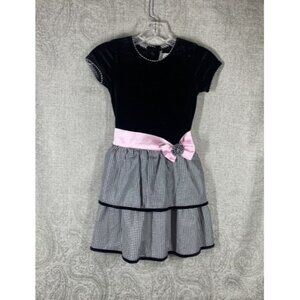 Vintage Youngland Girls Velvet Party Dress Size 6X Pink Metallic Taffeta Y2K